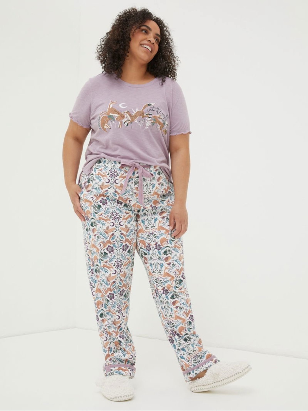 Fat Face Eva Lino Fox Pyjama Bottoms Size 14 Cotton‎ Whimsical Forest Novelty